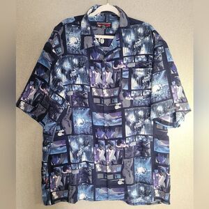 Vintage SouthPole Size XXL Blue and Black Graphic Button Up Shortsleeve Shirt